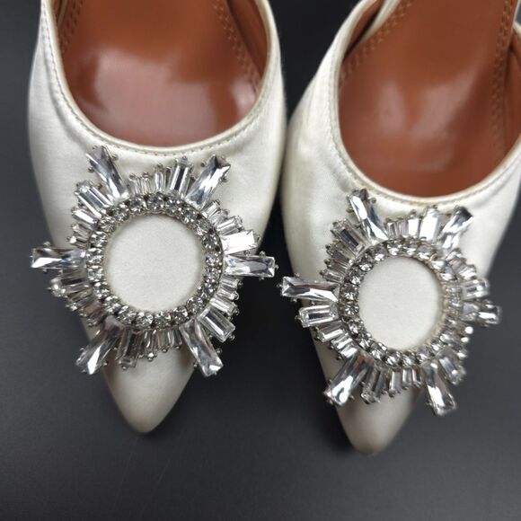 AMINA MUADDI Begum Sling 70 White Satin Swarovski Crystal Pointed Pumps 90s y2k - Picture 2 of 13